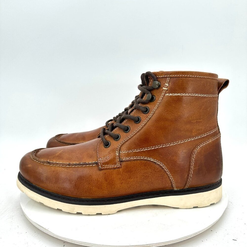 Crown Vintage Men Size 10 Brown Leather Flanel Moc Toe Lace Up Ankle Boot